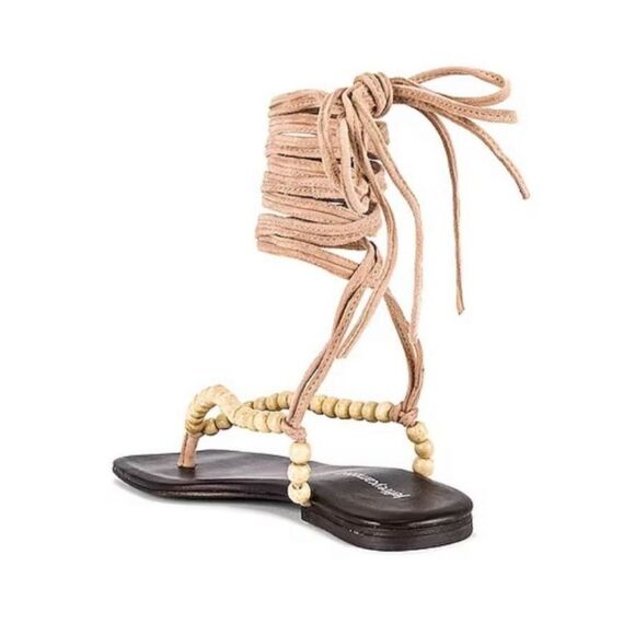 Jeffrey Campbell Leather Xeniah Beaded Ankle Strap Flat Sandal Brown Size 7/38 - Picture 3 of 13